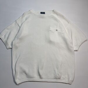 Vintage Gap Sweater Mens Large White Cotton Short Sleeve Crewneck Pocket Knit
